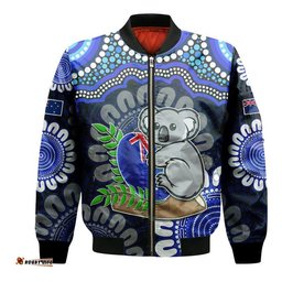 Australia Koala Aboriginal Bomber Jacket Koala Hugging Rugby Ball Blue