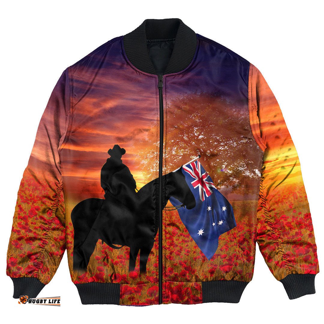 Australia Lest We Forget Light Horse Silhouette Bomber Jacket