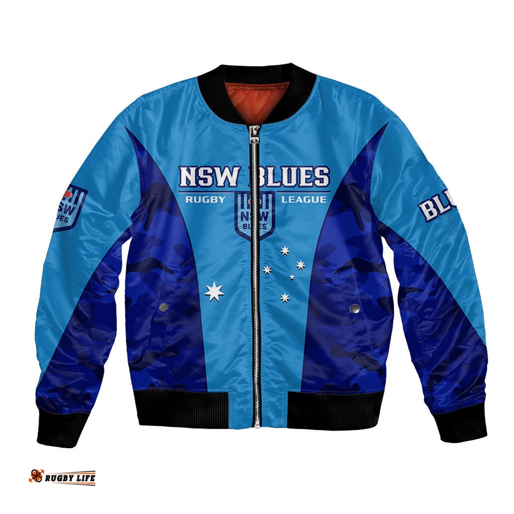 Personalised NSW Rugby Bomber Jacket Go Blues Camouflage Sporty Style