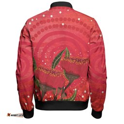 Amazing Aussie Australia Aboriginal Red Aboriginal Art With Eucalyptus Flowers Bomber Jacket