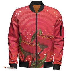 Amazing Aussie Australia Aboriginal Red Aboriginal Art With Eucalyptus Flowers Bomber Jacket