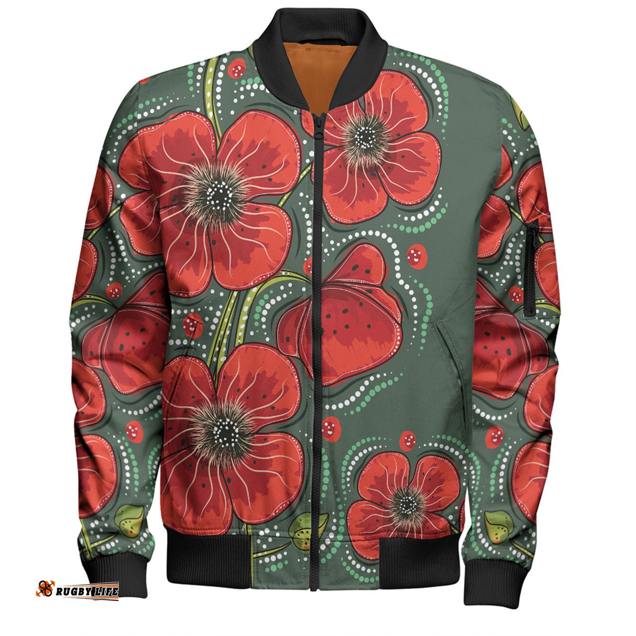 Amazing Aussie Australia Aboriginal Aboriginal Style Australian Poppy Flower Background Bomber Jacket