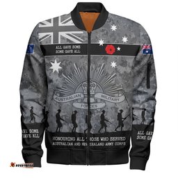 Amazing Aussie Australia Anzac Day Australia and New Zealand Warriors All gave some Some Gave All Black Bomber Jacket