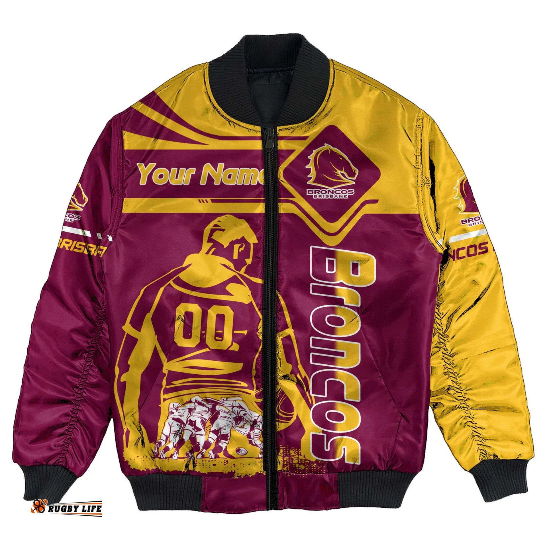 Brisbane Broncos Bomber Jacket Personalized Pentagon Style- NRL