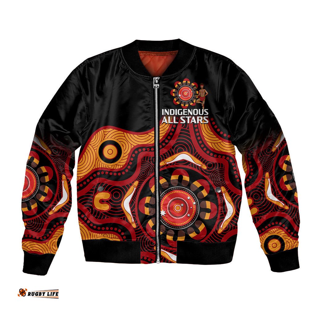 Australia Indigenous Rugby Bomber Jacket All Stars Aborigine Dreamtime Black Version