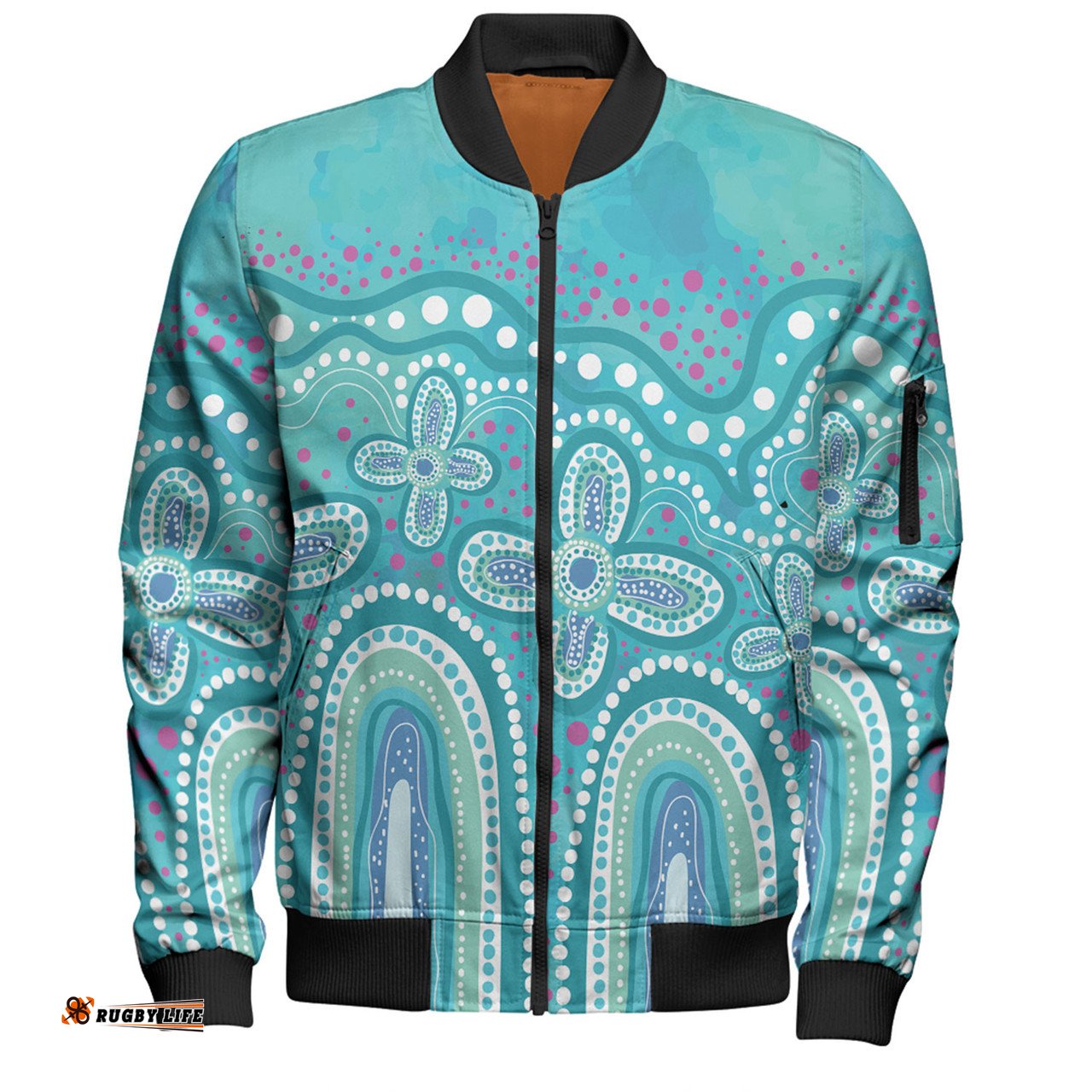 Amazing Aussie Australia Aboriginal Dot painting illustration in Aboriginal style Turquoise Bomber Jacket