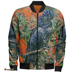 Amazing Aussie Australia Black Cockatoo Black Cockatoo and Flowering Gum Bomber Jacket