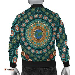 Women's Bomber Jacket - Aboriginal Green Dot Painting With Earth