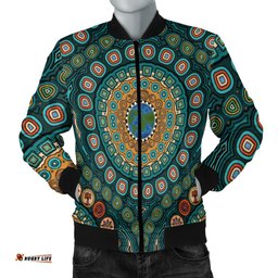Women's Bomber Jacket - Aboriginal Green Dot Painting With Earth