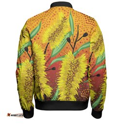 Amazing Aussie Australia Aboriginal Aboriginal Art Of Yellow Bottle Brush Plant Bomber Jacket