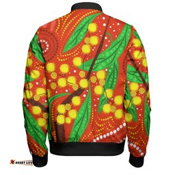Amazing Aussie Australia Aboriginal Aboriginal Dot Art Of Australian Yellow Wattle Painting Bomber Jacket