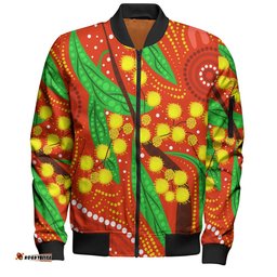 Amazing Aussie Australia Aboriginal Aboriginal Dot Art Of Australian Yellow Wattle Painting Bomber Jacket