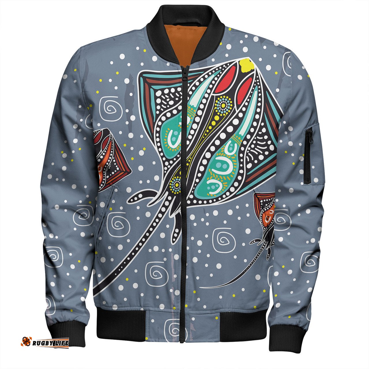 Amazing Aussie Australia Aboriginal Stingray Art In Aboriginal Dot Style Bomber Jacket