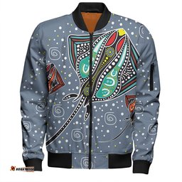 Amazing Aussie Australia Aboriginal Stingray Art In Aboriginal Dot Style Bomber Jacket
