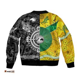 New Zealand Maori All Black And Australia Wallabies Aboriginal Bomber Jacket Rugby Together