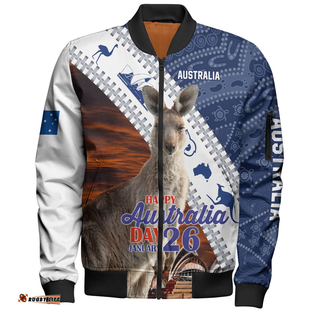Amazing Aussie Australia Australia Day Custom Kangaroo Happy Australia Day Aboriginal Pattern Bomber Jacket