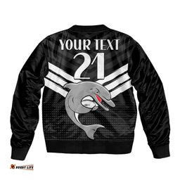 Custom Text And Number Redcliffe Dolphins Rugby Bomber Jacket Simple Black Style