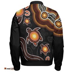 Amazing Aussie Australia Aboriginal Turtle Dreaming Journey Featuring Dot Art Orange Bomber Jacket