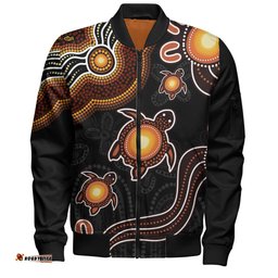 Amazing Aussie Australia Aboriginal Turtle Dreaming Journey Featuring Dot Art Orange Bomber Jacket