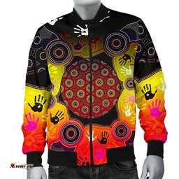 Aboriginal Men's Bomber Jacket, Indigenous Circle Dot Painting Hand Art