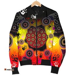Aboriginal Men's Bomber Jacket, Indigenous Circle Dot Painting Hand Art
