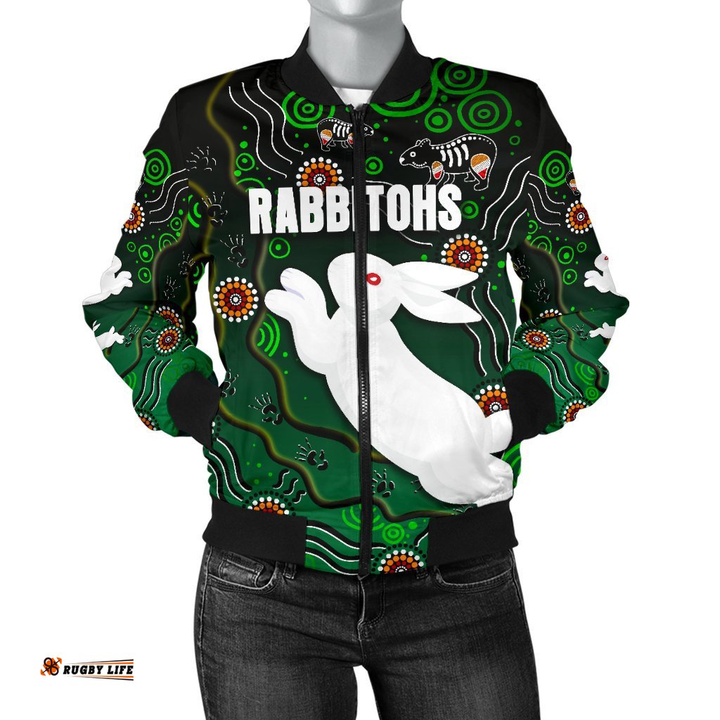 Rabbitohs Women's Bomber Jacket Simple Indigenous