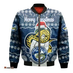 Custom Personalised Parramatta Eels Christmas Vibe With Aboriginal Dot Panting Style Bomber Jacket