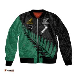Australia Wallabies and Aotearoa Rugby Bomber Jacket Kangaroo Black Fern Maori Green Vibe