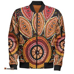 Amazing Aussie Australia Aboriginal Beautiful Dotted Leaves Aboriginal Art Background Bomber Jacket