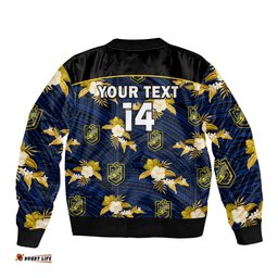 Custom Text And Number Parramatta Eels Rugby Bomber Jacket Polynesian Tribal Mix Tropical Hawaiian Style