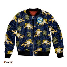 Custom Text And Number Parramatta Eels Rugby Bomber Jacket Polynesian Tribal Mix Tropical Hawaiian Style