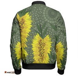 Amazing Aussie Australia Aboriginal Yellow Bottle Brush Flora In Aboriginal Painting Bomber Jacket