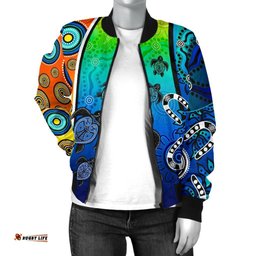 Aboriginal Women's Bomber Jacket - Indigenous Turtle Dot Painting Art