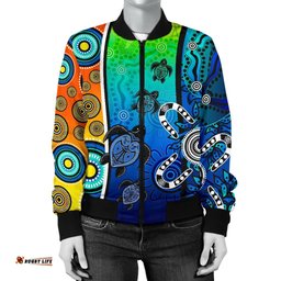 Aboriginal Women's Bomber Jacket - Indigenous Turtle Dot Painting Art