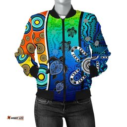 Aboriginal Women's Bomber Jacket - Indigenous Turtle Dot Painting Art