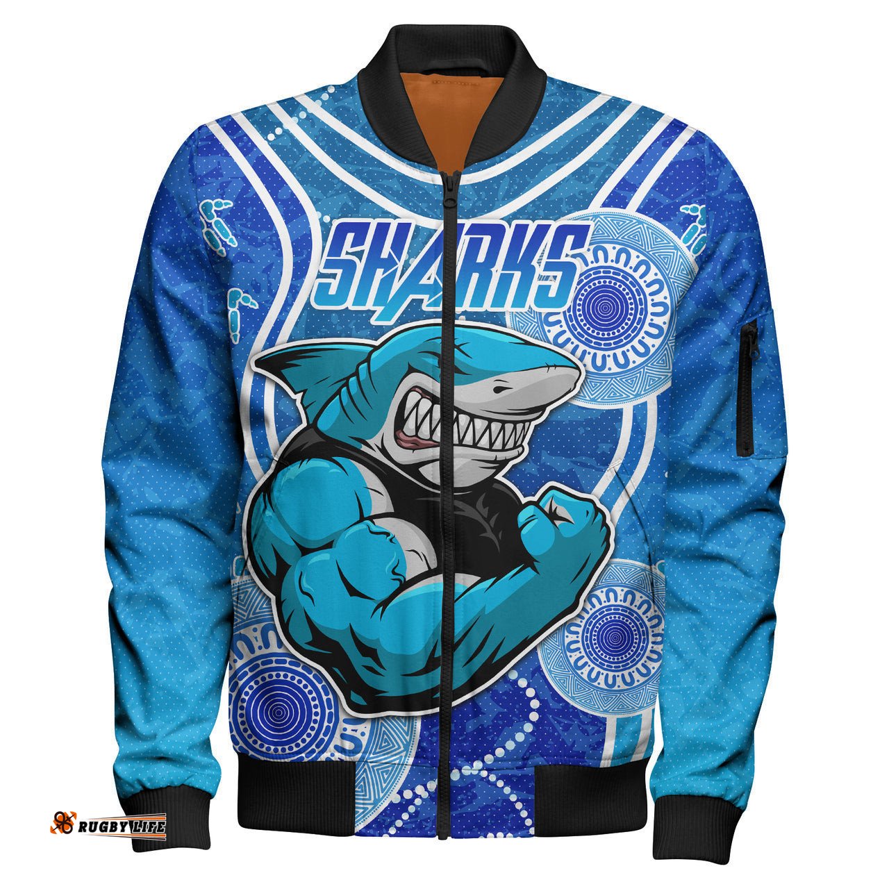 Sharks Rugby Bomber Jacket - Custom Indigenous Super Sharks Bomber Jacket RLT13