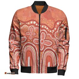 Amazing Aussie Australia Aboriginal Dot painting illustration in Aboriginal style Orange Bomber Jacket