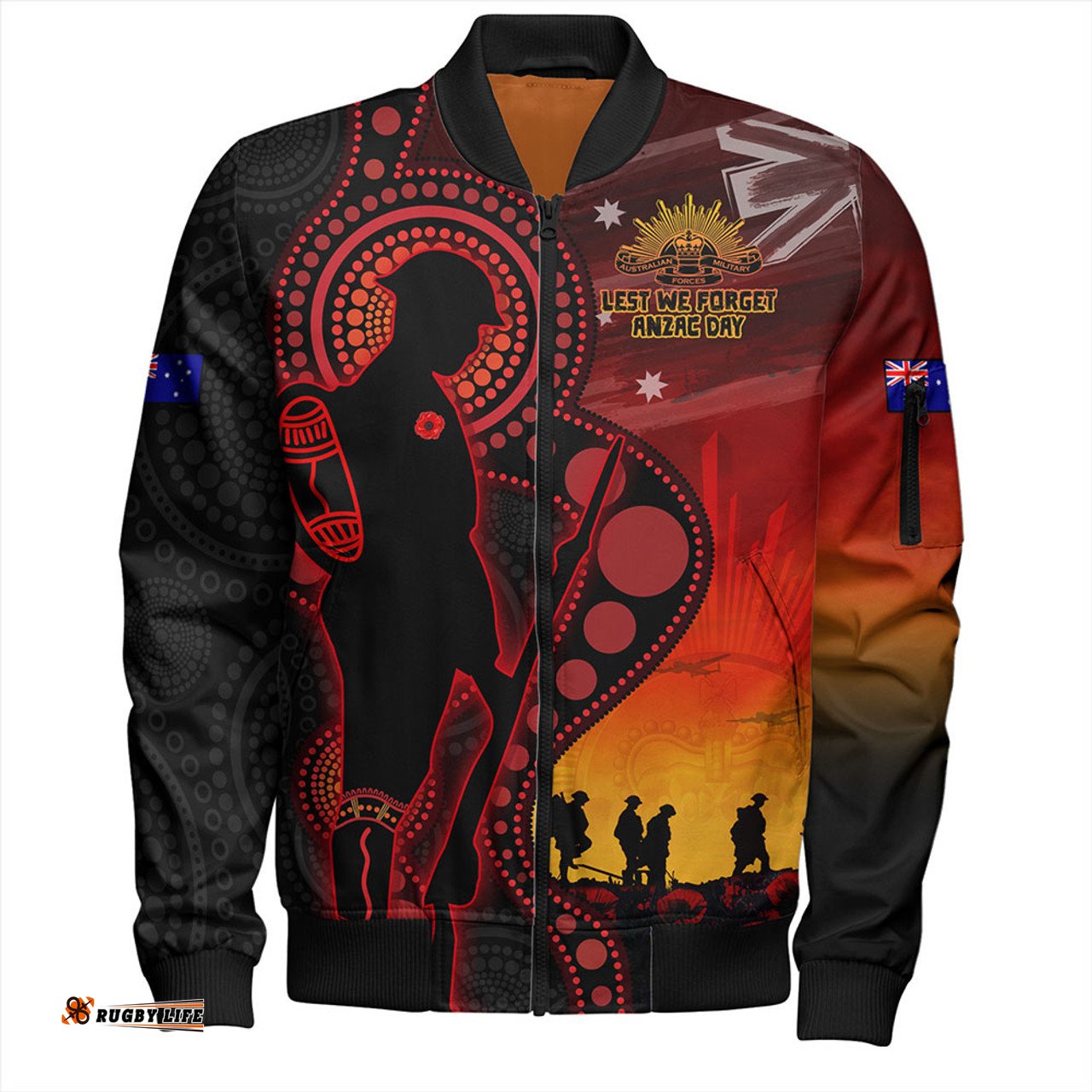 Amazing Aussie Australia ANZAC Day Aboriginal Guardians Of The Dawn Bomber Jacket