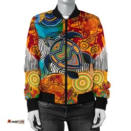 Aboriginal Women's Bomber Jacket - Turtle Indigenous Art