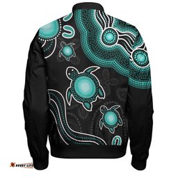 Amazing Aussie Australia Aboriginal Turtle Dreaming Journey Featuring Dot Art Turquoise Bomber Jacket