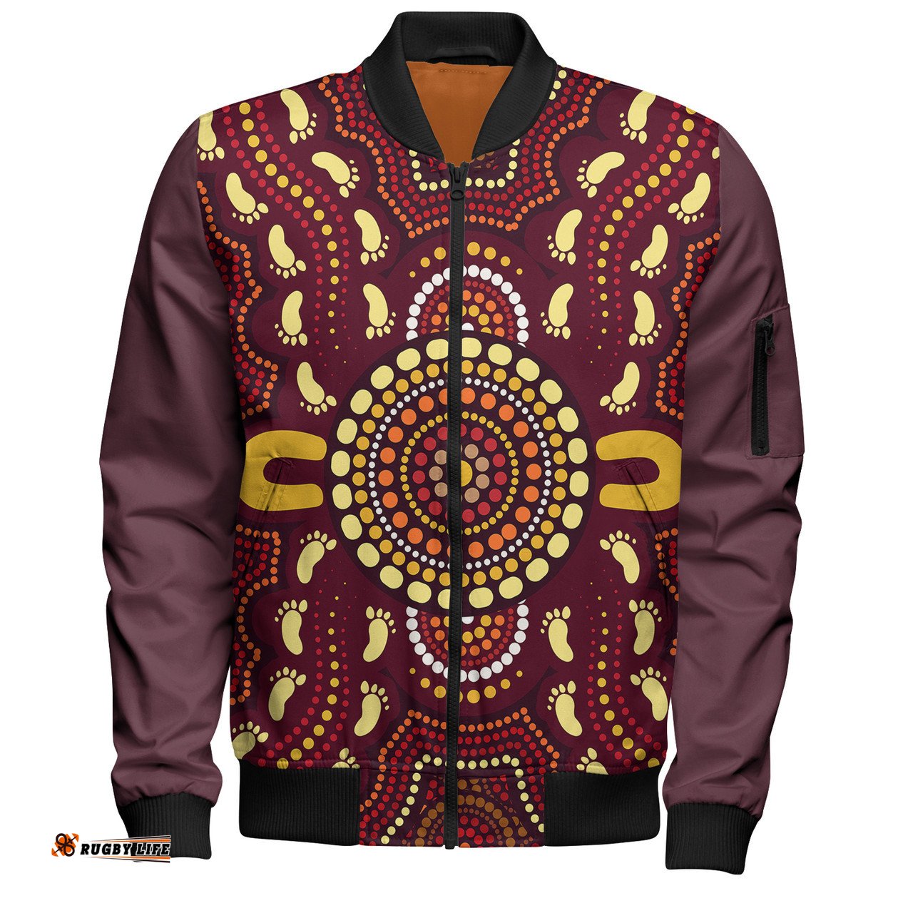 Amazing Aussie Australia Aboriginal Inspired Aboriginal Footprint Art Bomber Jacket