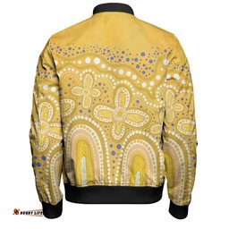 Amazing Aussie Australia Aboriginal Dot painting illustration in Aboriginal style Yellow Bomber Jacket