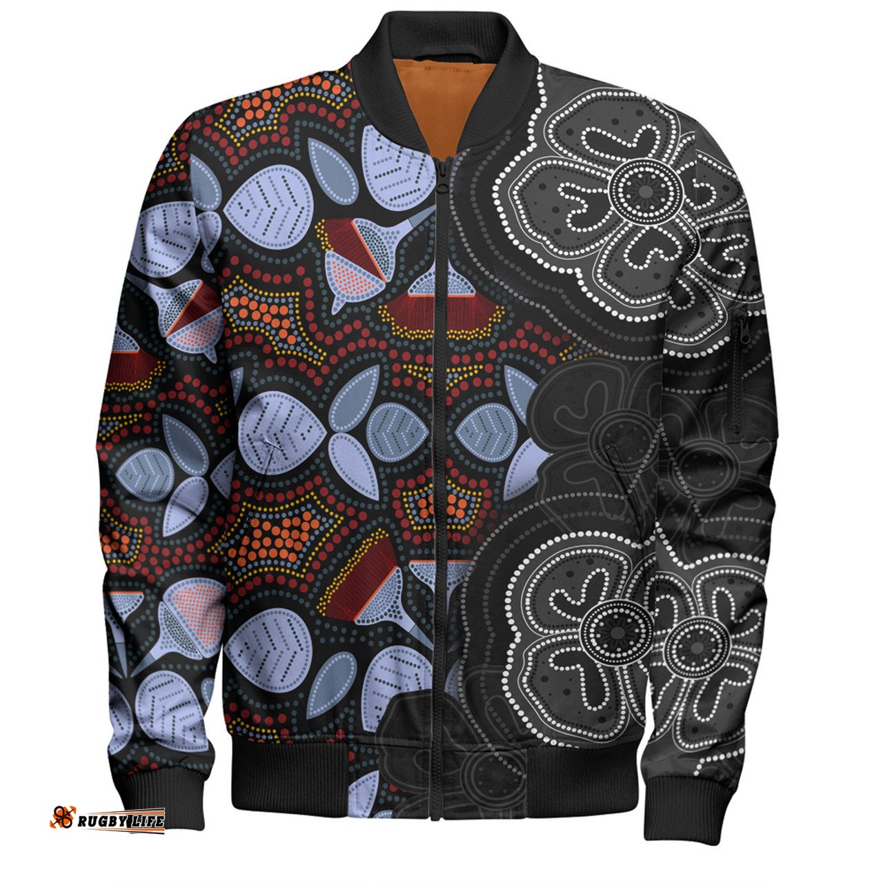 Amazing Aussie Australia Aboriginal Eucalyptus Seamless Pattern In Aboriginal Dot Art Bomber Jacket