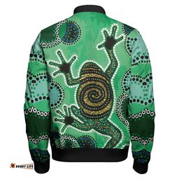 Amazing Aussie Australia Aboriginal Inspired Indigenous Green Frog Watercolor Dot Art Painting Bomber Jacket