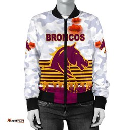 Brisbane Broncos Women's Bomber Jacket Anzac Day Simple Style - White