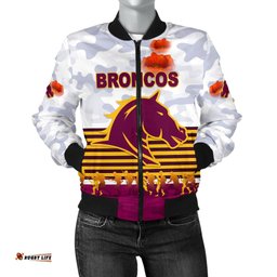 Brisbane Broncos Women's Bomber Jacket Anzac Day Simple Style - White