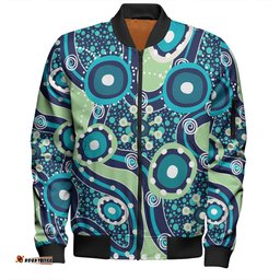 Amazing Aussie Australia Aboriginal Blue Aboriginal Dot Art Inspired Bomber Jacket