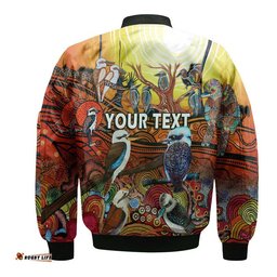 Custom Personalised Australia Kookaburra Dreaming Aboriginal Arty Style Bomber Jacket
