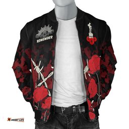 Anzac Men's Bomber Jacket - Anzac with Remembrance Poppy Flower Ver2