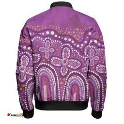 Amazing Aussie Australia Aboriginal Dot painting illustration in Aboriginal style Pink Bomber Jacket